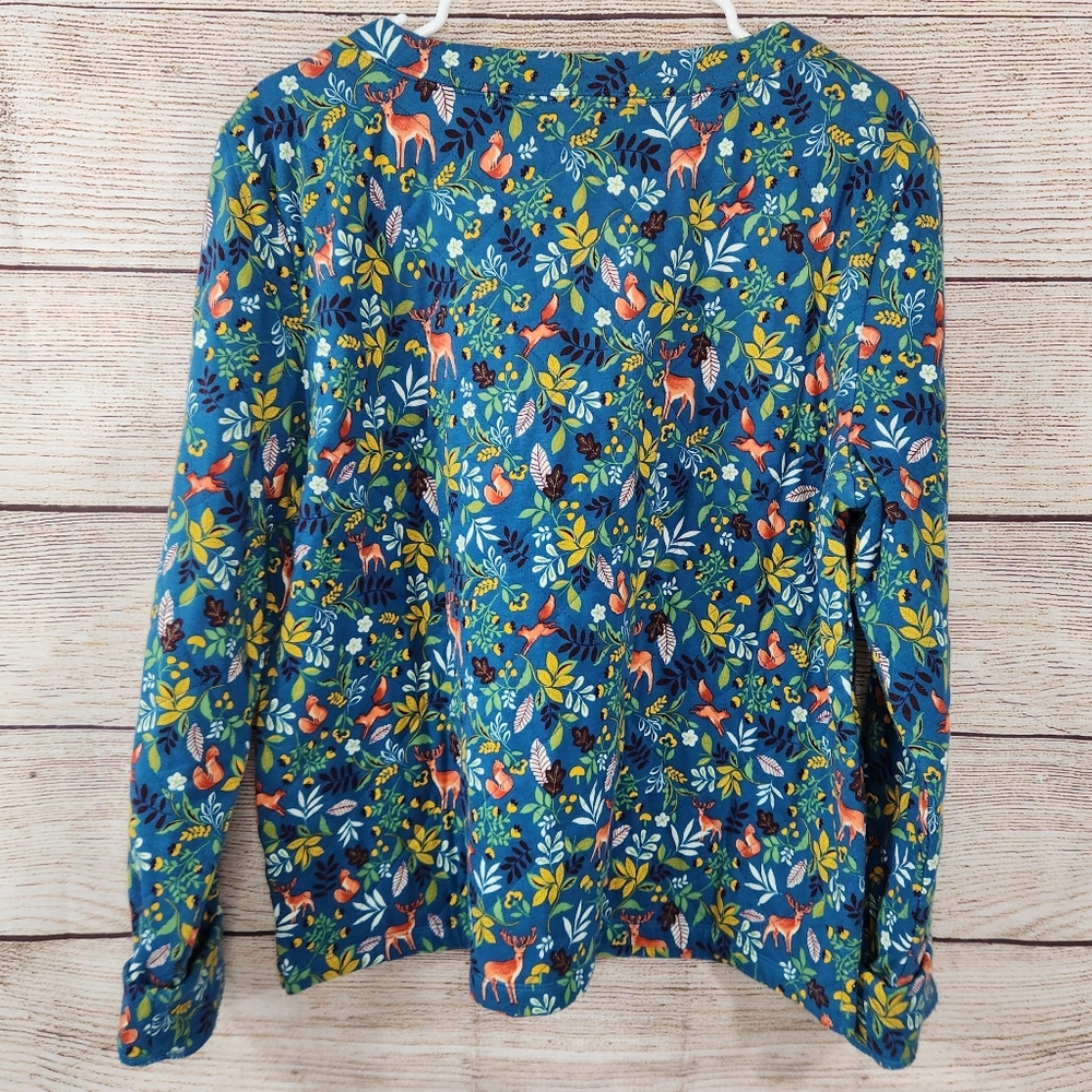 Talbots Quilted Top Woodland Animals Pullover Blue Cottage Core Large - Picture 5 of 9